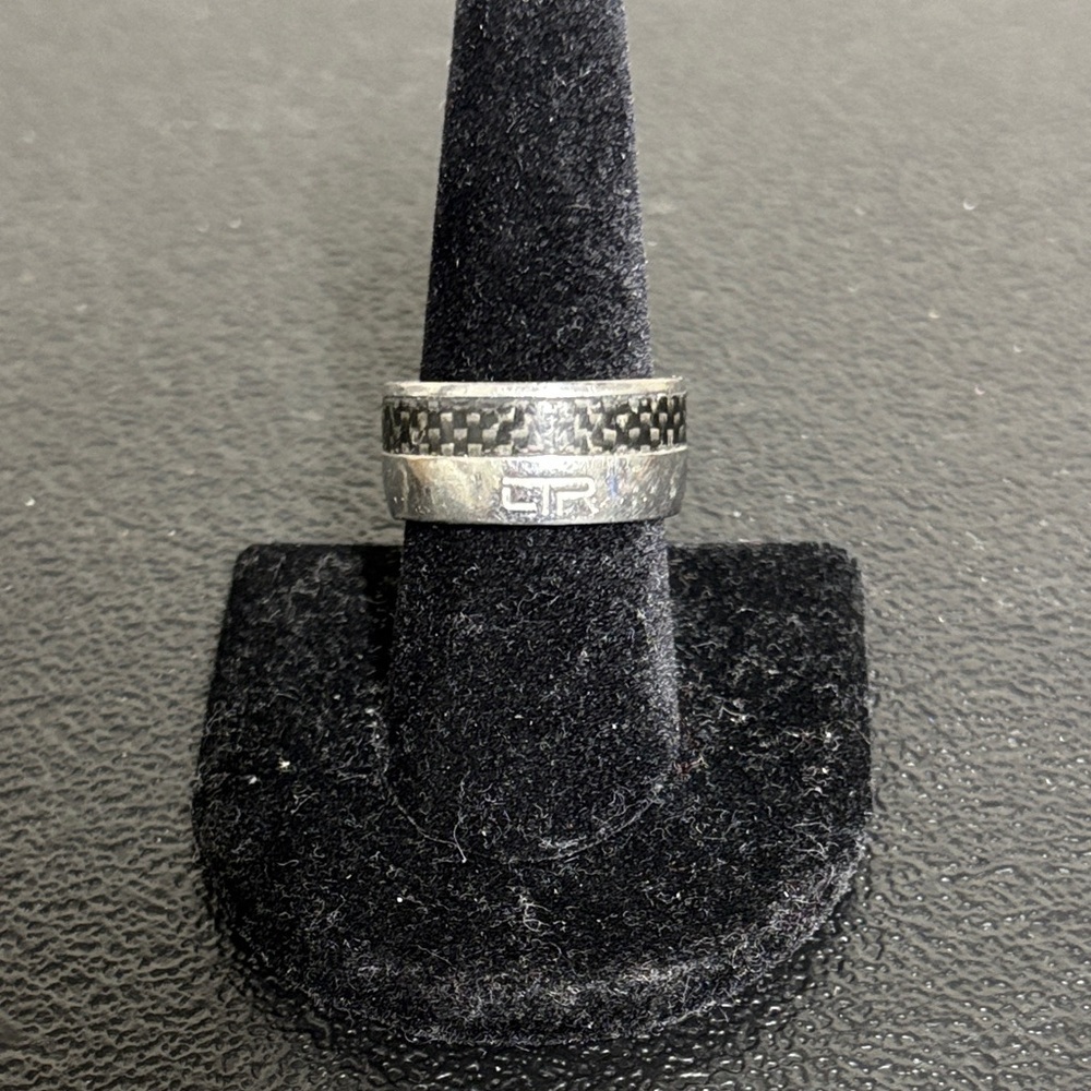 Men’s CYR Stainless Steel Silver and Black Carbon Fiber Ring Size 8 1/2